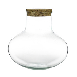 Glass ball vase W-690+cork H:26cm D:28cm
