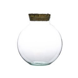 Glass ball vase with bark cork W-487B H:25cm D:22cm