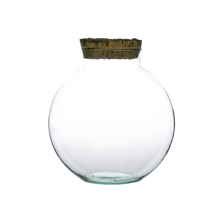Glass ball vase W-487+ bark cork H:18cm D:17cm