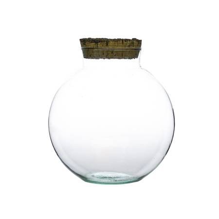 Glass ball vase with bark cork W-487B H:25cm D:22cm