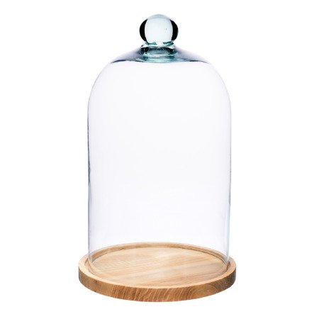 Glass dome with wooden beech stand W-231C+desk H:28cm D:19cm