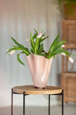 Glass tulip vase flounce powder pink H: 24cm D: 20cm