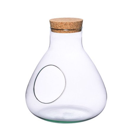 Glass vase W-378+side hole+cork H:24,5cm D:22,5cm