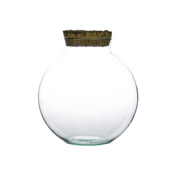 Glass ball vase W-487+ bark cork H:18cm D:17cm