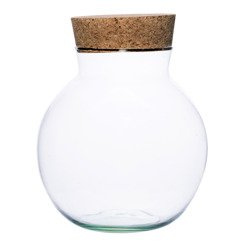 Glass ball vase W-487+ cork H:18cm D:17cm