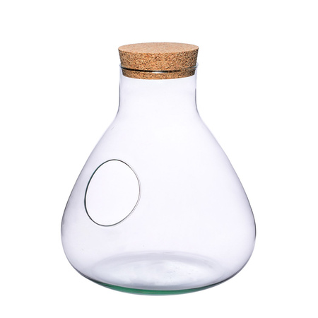 Glass vase W-378C+side hole+cork H:32cm D:29cm