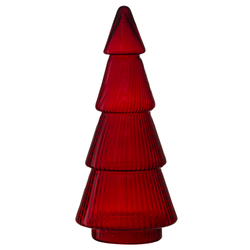 Glass christmas tree ribbed red W-741 H:35cm D:16cm