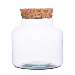 Glass jar vase H:21cm D:19cm W-395G+coarse-grained cork