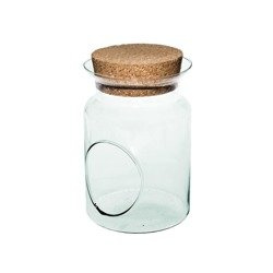 Glass jar vase W-332N+side hole+cork H:20cm D:14cm