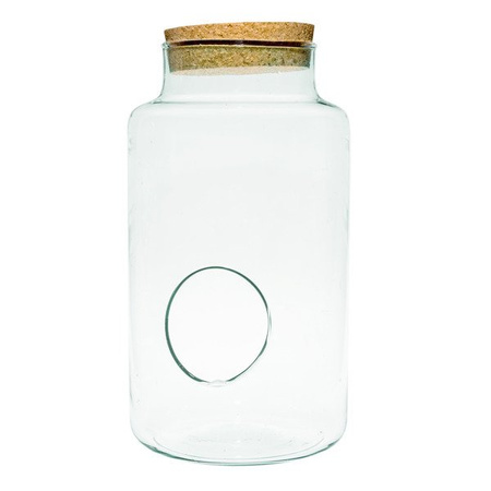 Glass jar vase W-395D+side hole+cork H:37cm D:19cm 