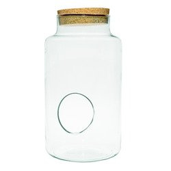 Glass jar vase W-395E+side hole+cork H:32cm D:19cm