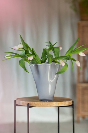 Glass tulip vase flounce gray H: 24cm D: 20cm