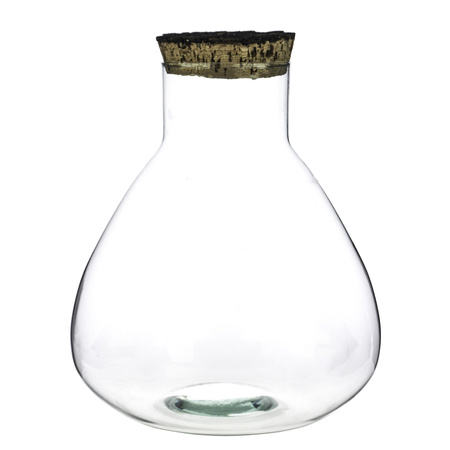 Glass vase W-378C+bark cork stopper H:32cm D:29cm