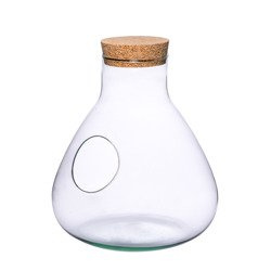 Glass vase W-378C+side hole+cork H:32cm D:29cm