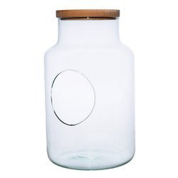 Glass jar vase H:31cm D:19cm W-395E+side hole+wood cover