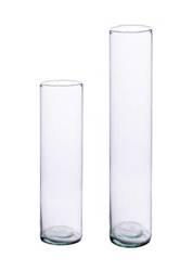 A set of glass cylinders H:20cm, D:5cm, H:28cm, D:5,5cm