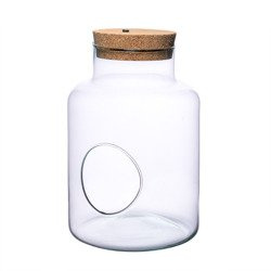 Glass jar vase W-395H+siede hole+LED cork H:25cm D:17cm