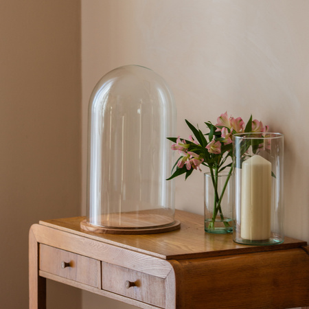 Glass cover with wooden beech stand W-315G H:38cm D:22cm