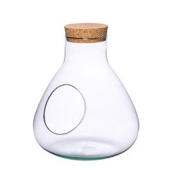 Glass vase W-378+side hole+cork H:24,5cm D:22,5cm