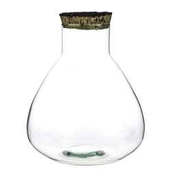 Glass vase W-378+bark cork stopper H:24cm D:23cm