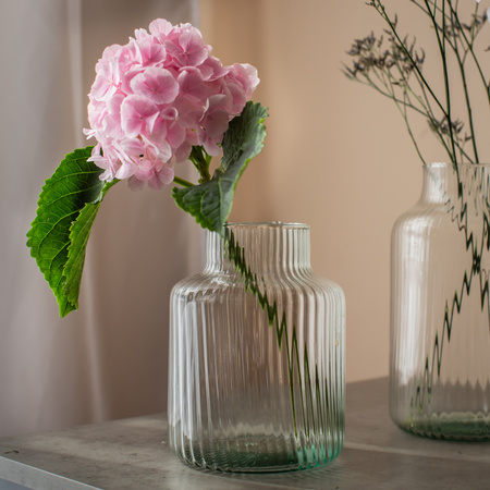 Glass jar vase W-395K2 ribbed H:20cm D:14,5cm