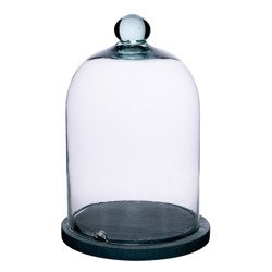 Glass cover with gray wooden beech stand and air ventilation W-231K H:26cm D:17cm