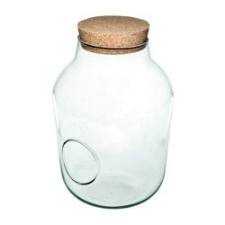Glass jase W-456B+side hole+cork H:33cm D:23cm