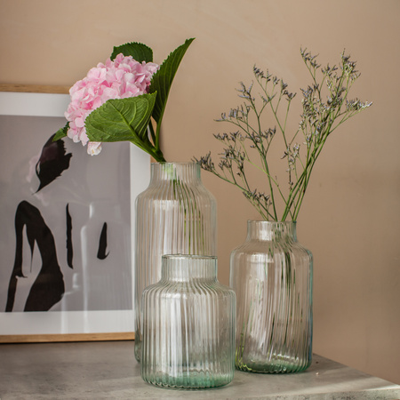 Glass jar vase W-395K2 ribbed H:20cm D:14,5cm